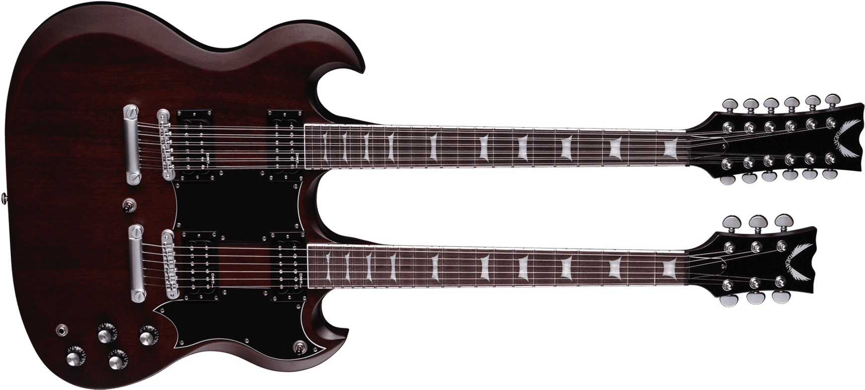 Gran Sport Double Neck Worn Brown W/c - Double Guitar (1800x854), Png Download
