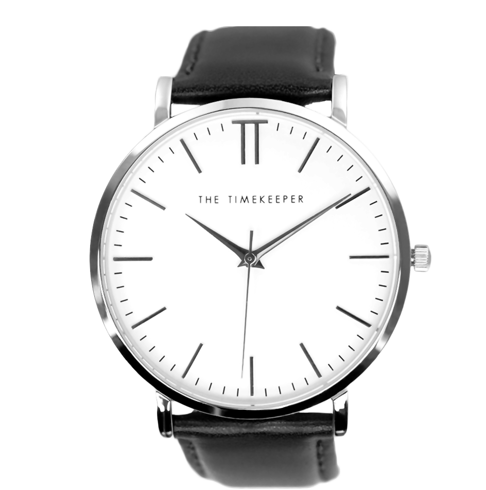 White / Silver / Black Leather - Sapphire Crystal Minimalist Watch (1024x1024), Png Download