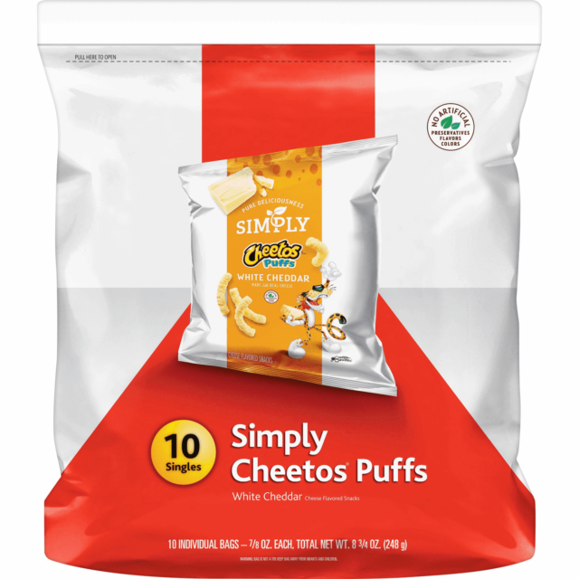 Buy Simply Cheetos Puffs White Cheddar Cheese Flavored - Cheetos Simply Cheese Flavored Snacks, Puffs, White (640x640), Png Download