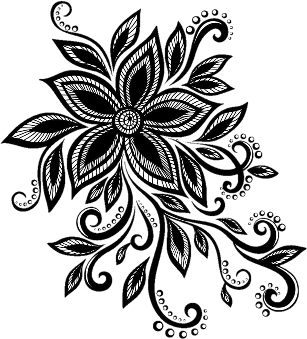 Lace Sticker - Flower Designs Black And White (1024x1135), Png Download