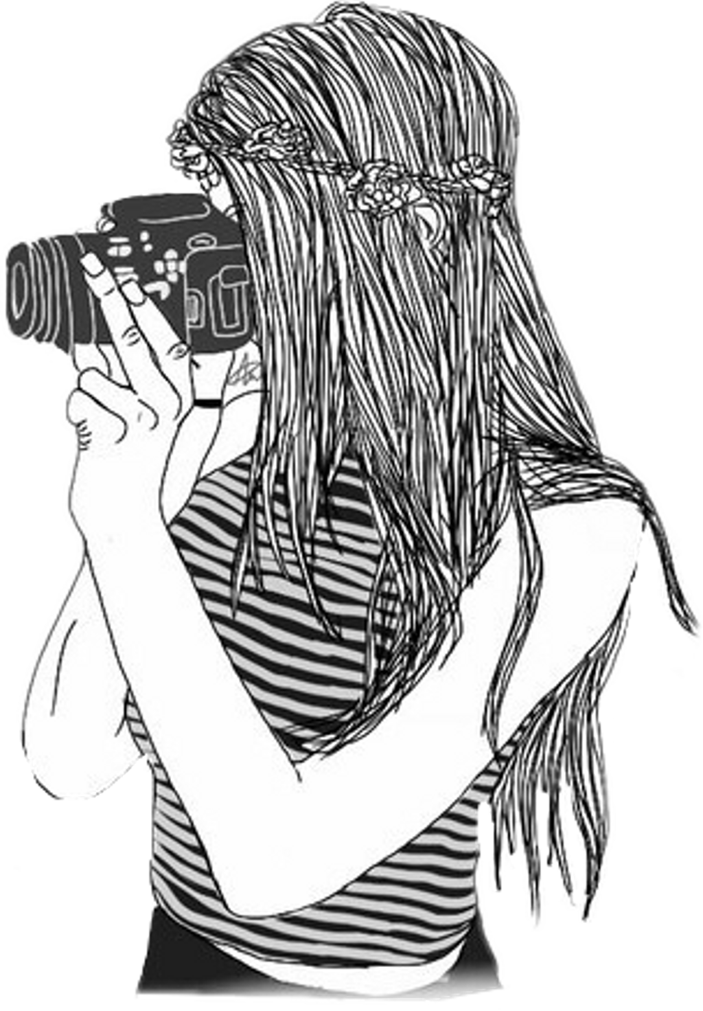 Outline Sticker - Cartoon Girls With Cameras (1024x1472), Png Download
