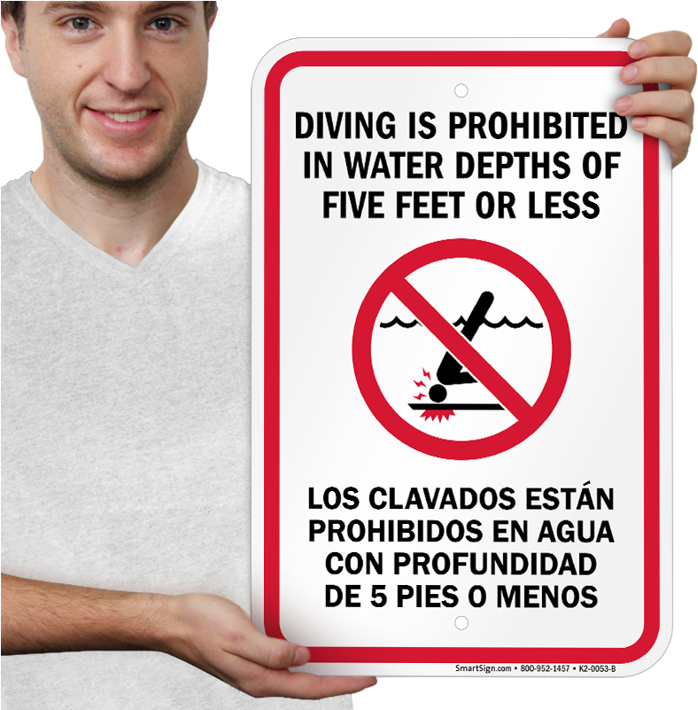 Bilingual Diving Is Prohibited In Water Depths Sign - Signs (800x800), Png Download