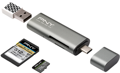 Pny Type C Reader-adapter Angle 001 Hd - Pny Card Reader - External - 3 In 1 (432x432), Png Download