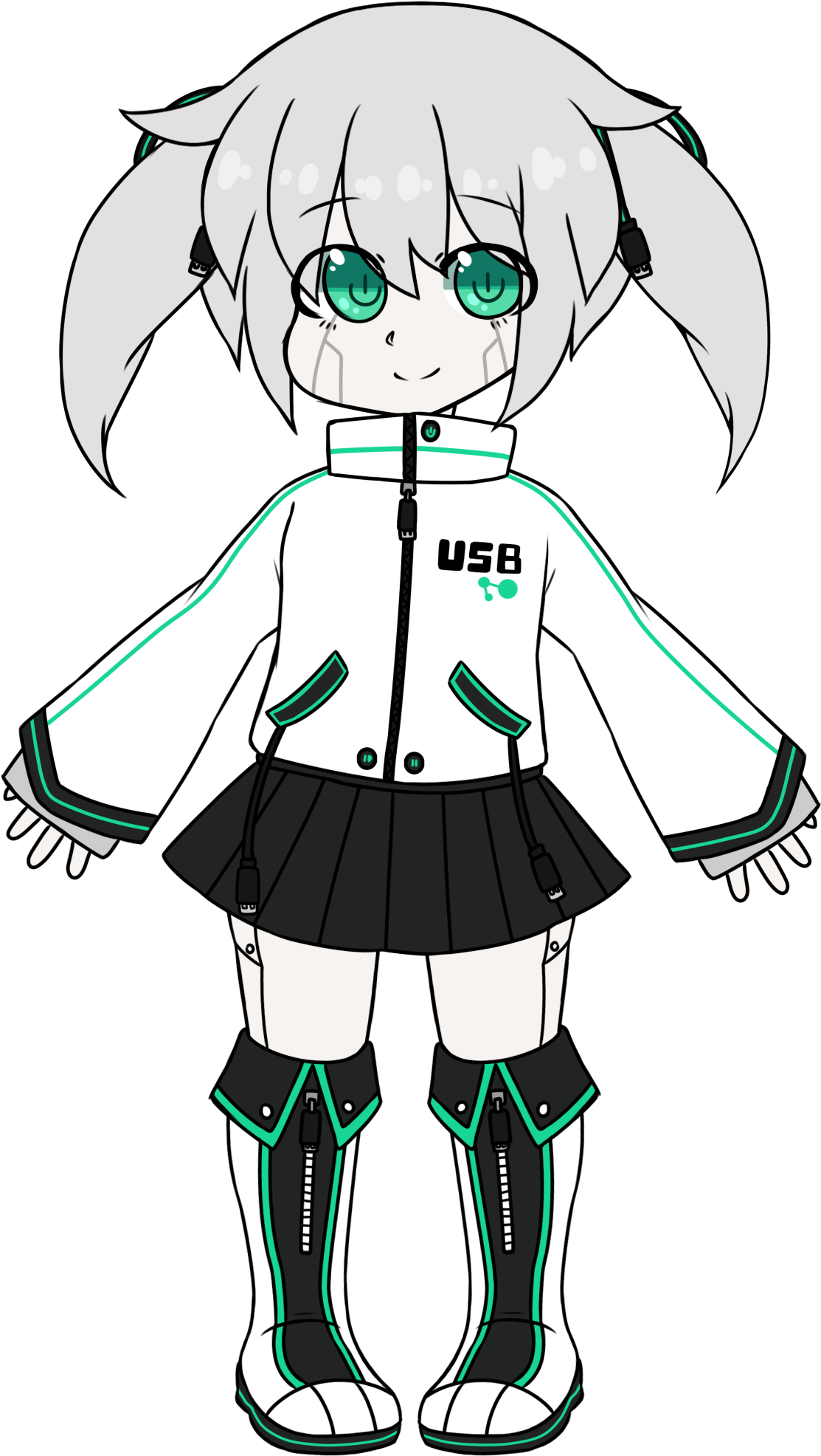 Usb-chan Model 1 - Cartoon (1355x2027), Png Download