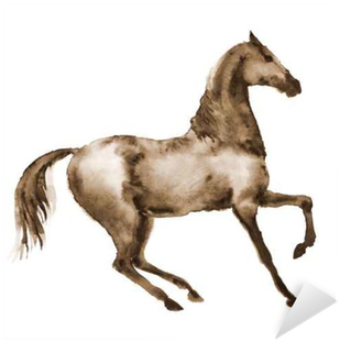 Watercolor Brown Horse In Motion - Drawing (400x400), Png Download