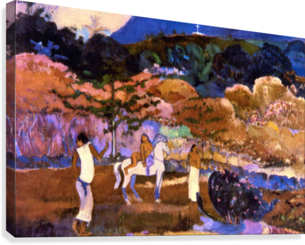 Woman An A White Horse By Gauguin Canvas Print - Woman On White Horse Gauguin (428x344), Png Download