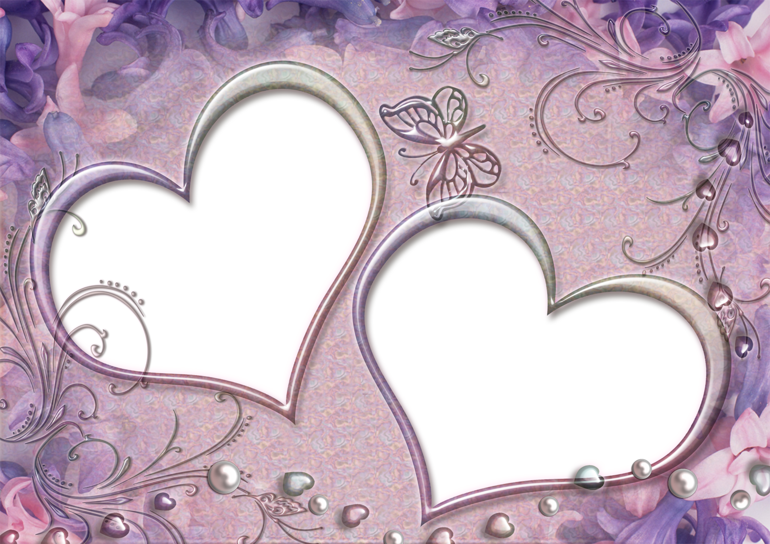 Purple Heart Frames - Couple Photo Frame Heart (1500x1060), Png Download