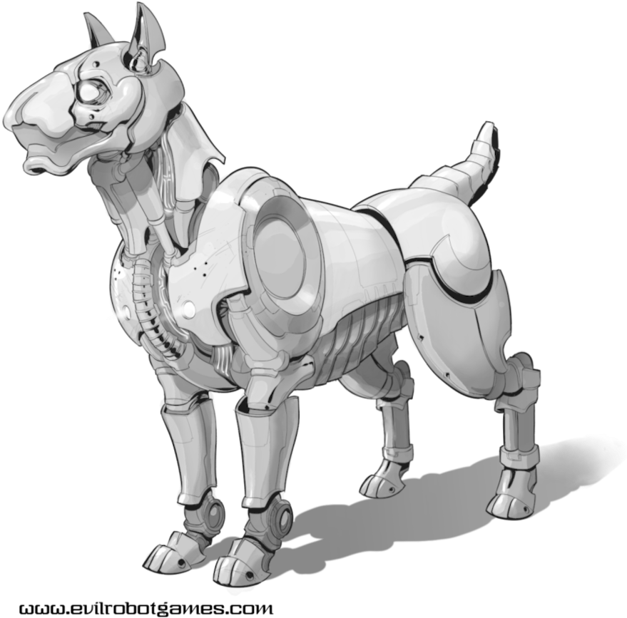 Drawing Husky Cyborg - Gato Robotico (883x905), Png Download