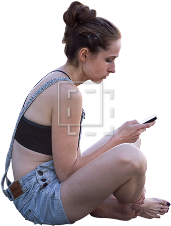 Girl Sitting With Phone (450x450), Png Download