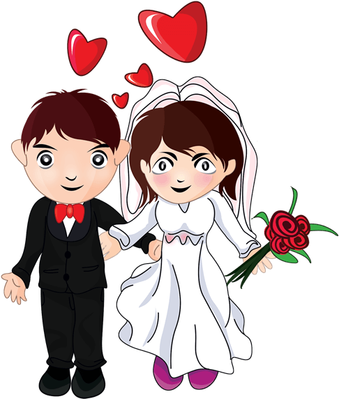 Bride Groom Cartoon - Many Many Congratulations On Your Wedding (520x591), Png Download