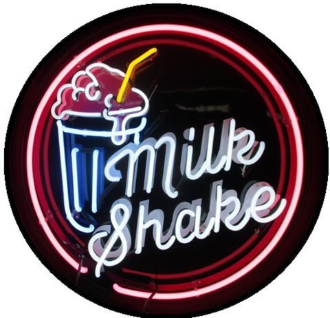 Milk Shakes Glass Circle Real Neon Glass Tube Neon - Calligraphy (480x463), Png Download