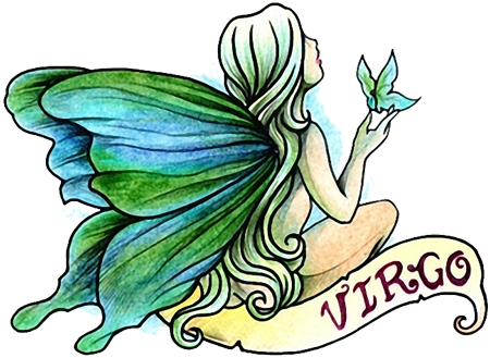 Fairy Tattoos Clipart Transparent - Virgo Tattoo Designs Color (450x329), Png Download