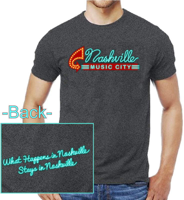 Nashville Music City Dark Heather Tee- Neon Sign - Front Left Chest Logo (800x800), Png Download