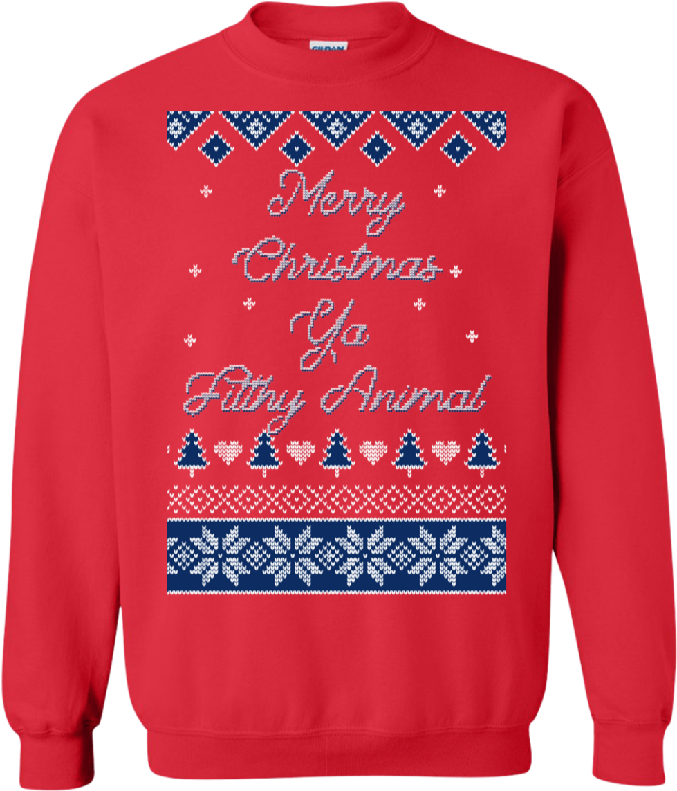 Merry Christmas Ya Filthy Animal Sweatshirt - Funny Ugly Sweater (1155x1155), Png Download