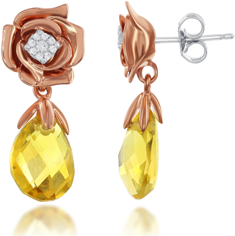 Enchanted Disney's Belle 14kt Rose And White Gold Citrine - Earrings (1000x1000), Png Download