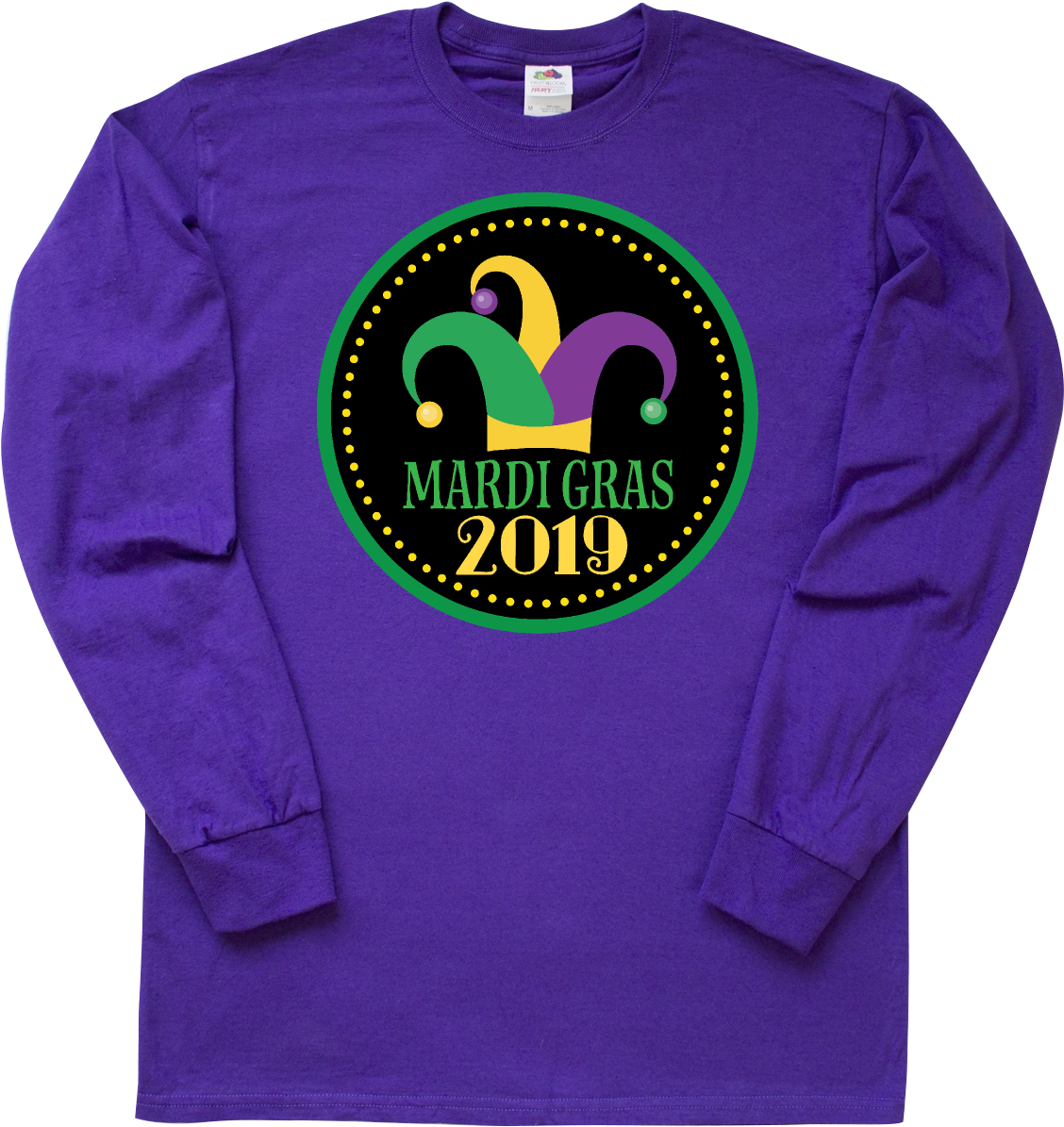 2019 Mardi Gras Jester Hat Long Sleeve T-shirt Purple - T-shirt (1200x1200), Png Download
