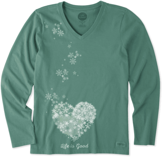 Women's Floating Hearts Long Sleeve Crusher Vee - Life Is Good (570x570), Png Download