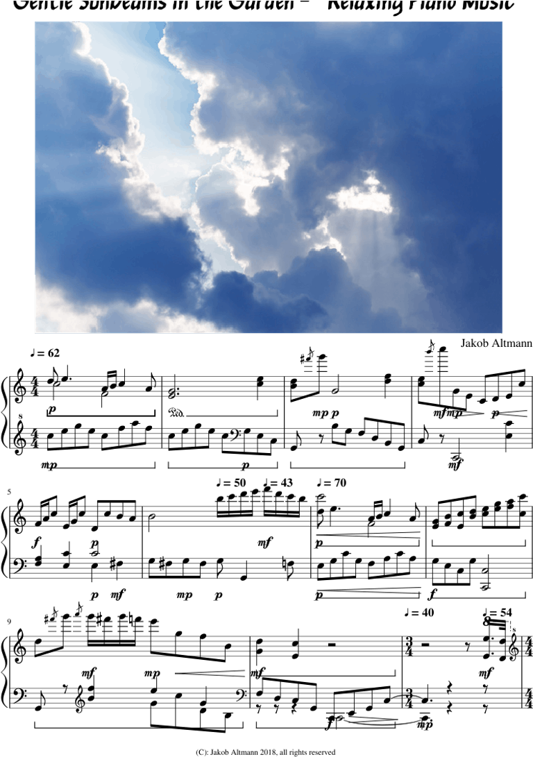 Gentle Sunbeams In The Garden - Sheet Music (850x1100), Png Download