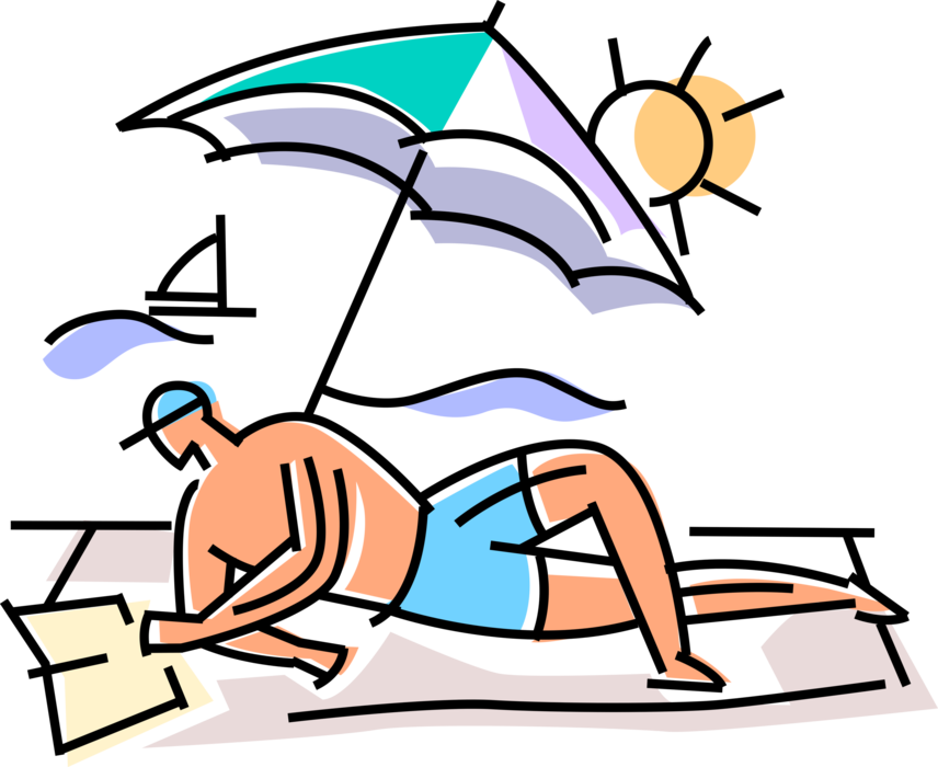 More In Same Style Group - Cartoon Guy Reading A Book Beach (856x700), Png Download