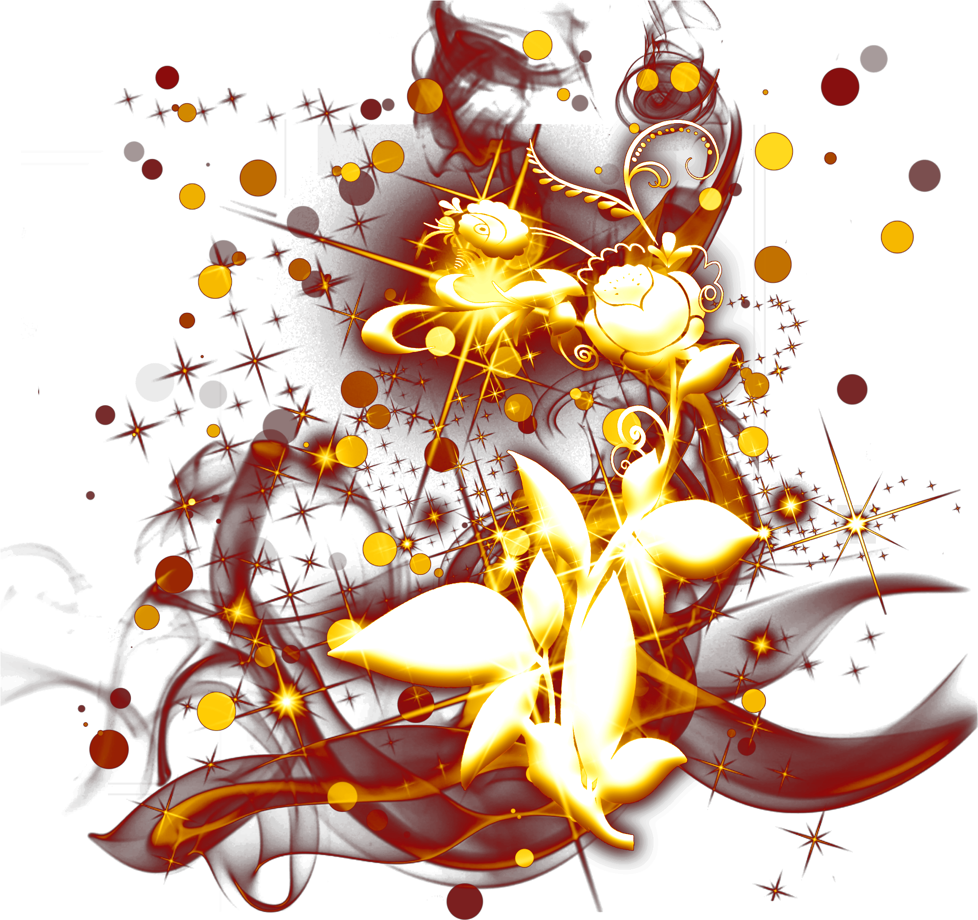 Ouro Flores Estrelas Pontos De Luz Png E Psd - Graphic Design (2000x2000), Png Download