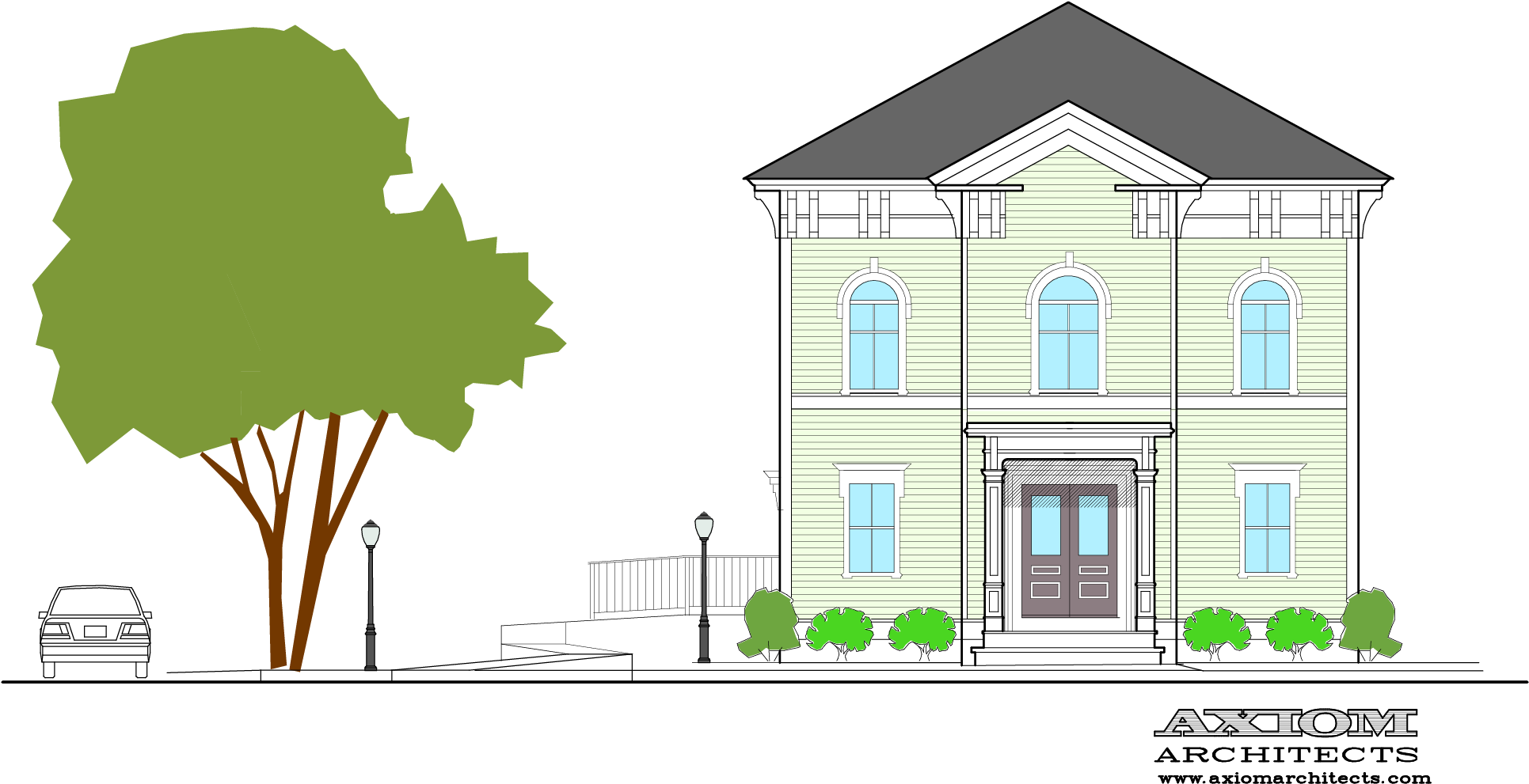 James Front Elevation Only - Tree (2100x1200), Png Download