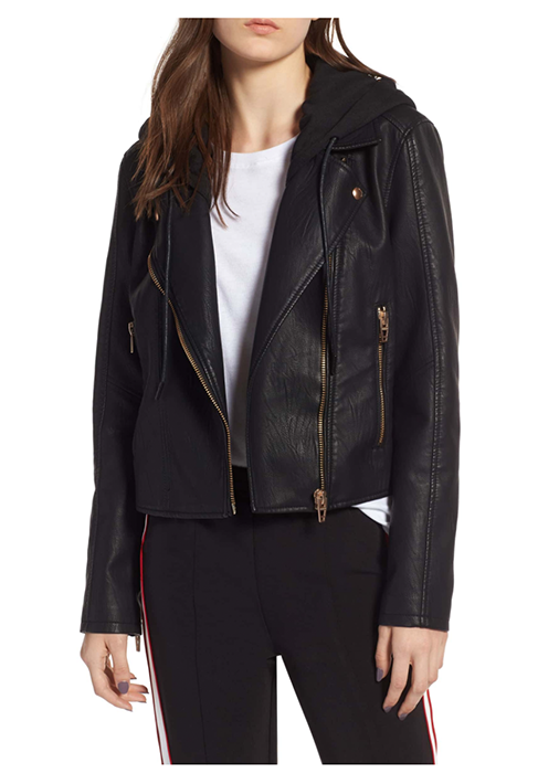 Faux Leather Moto Jacket - Blanknyc Meant To Be Moto Jacket With Removable Hood (606x709), Png Download