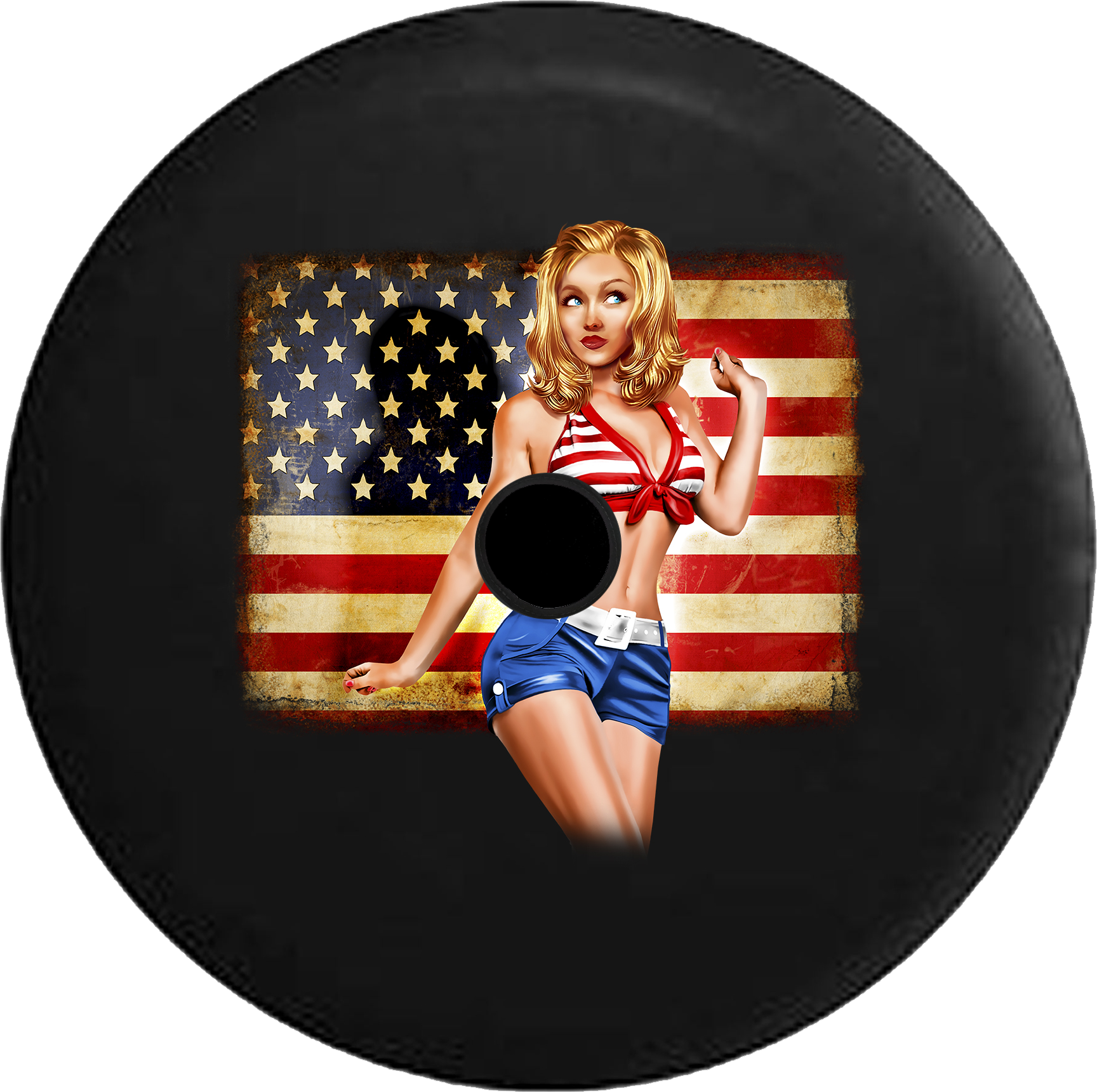 Jeep Wrangler Jl Backup Camera Day American Flag Pinup - American Flag Pin Up Girls (1728x1721), Png Download