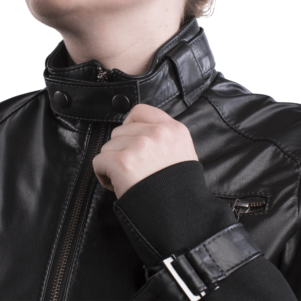 Img Leather Jacket Women Noir Fond Blanc Closeup Col - Leather Jacket (600x600), Png Download
