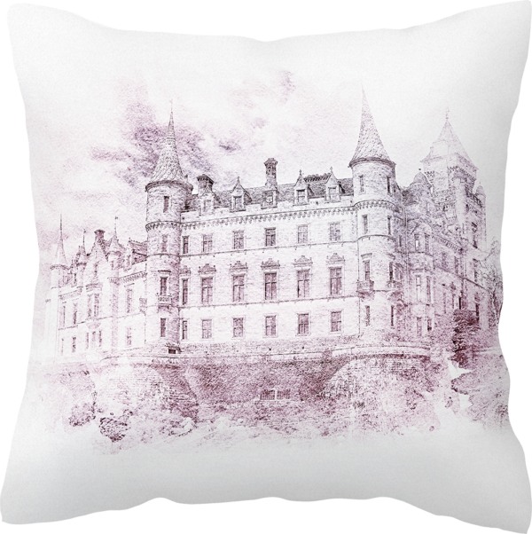 Watercolor Castle Purple - Cushion (600x602), Png Download