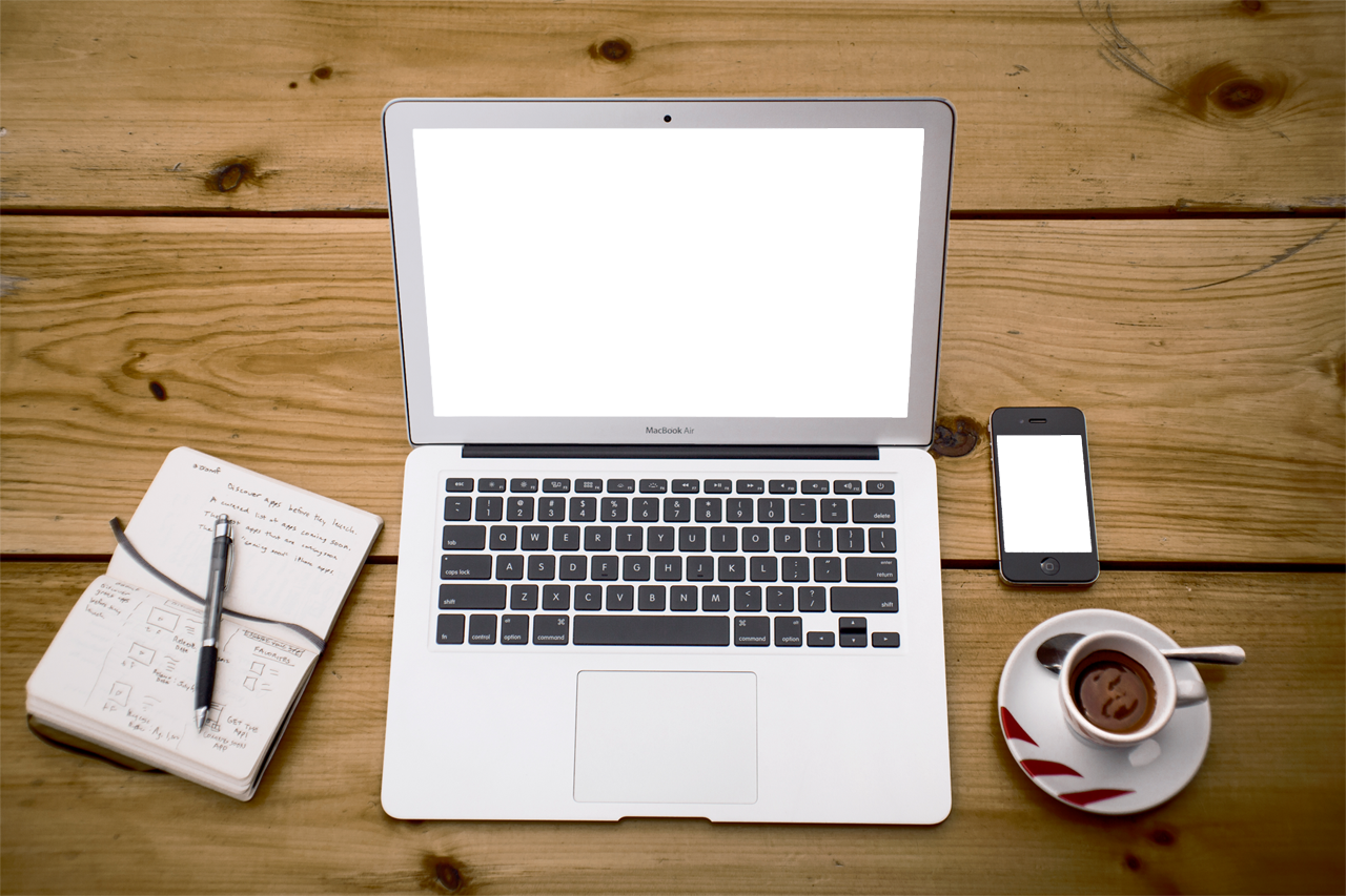 Macbook Iphone Table - Macbook Iphone On Table (1280x853), Png Download