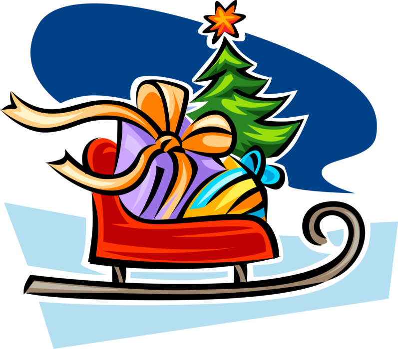 Vector Illustration Of Santa Claus Christmas Sleigh (797x700), Png Download