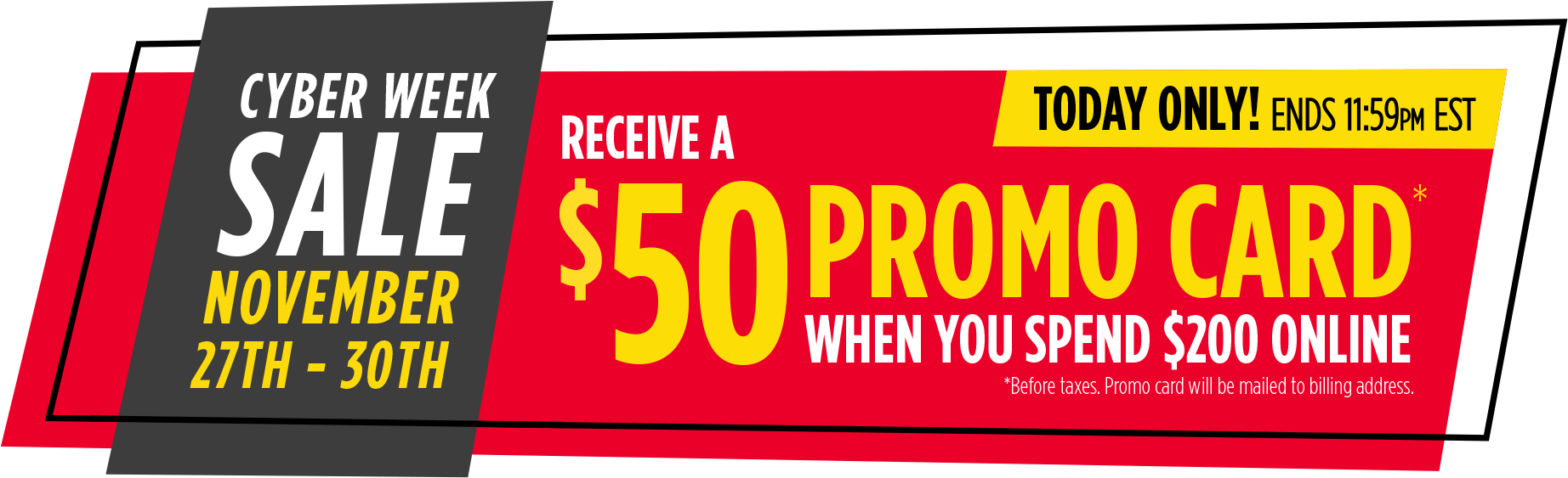 Canadian Tire Has A Big Promo Today Spend $200 Online - Cyber Sale Canadian Tire (2000x626), Png Download