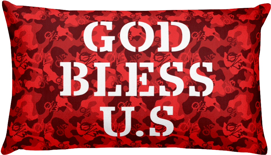 Red Camo God Bless U Rectangle Throw Pillow On Army - Cushion (1000x1000), Png Download
