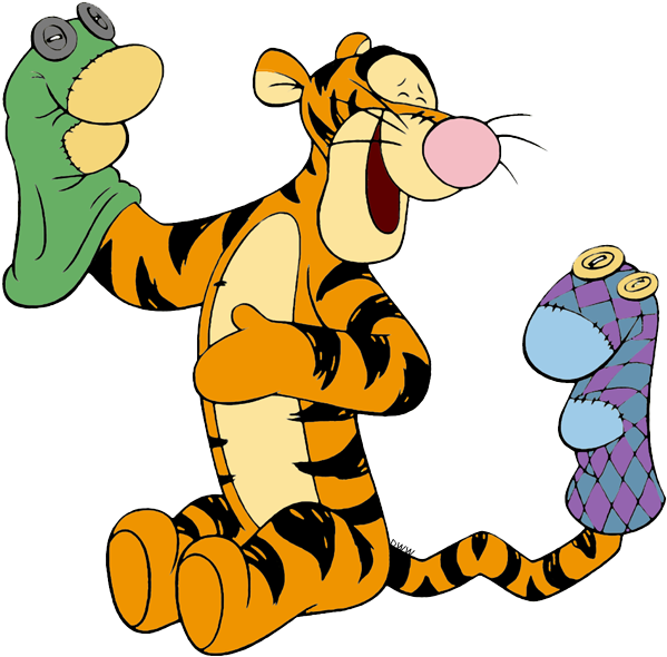 Tigger Playing With Sock Puppets - Pooh (605x595), Png Download