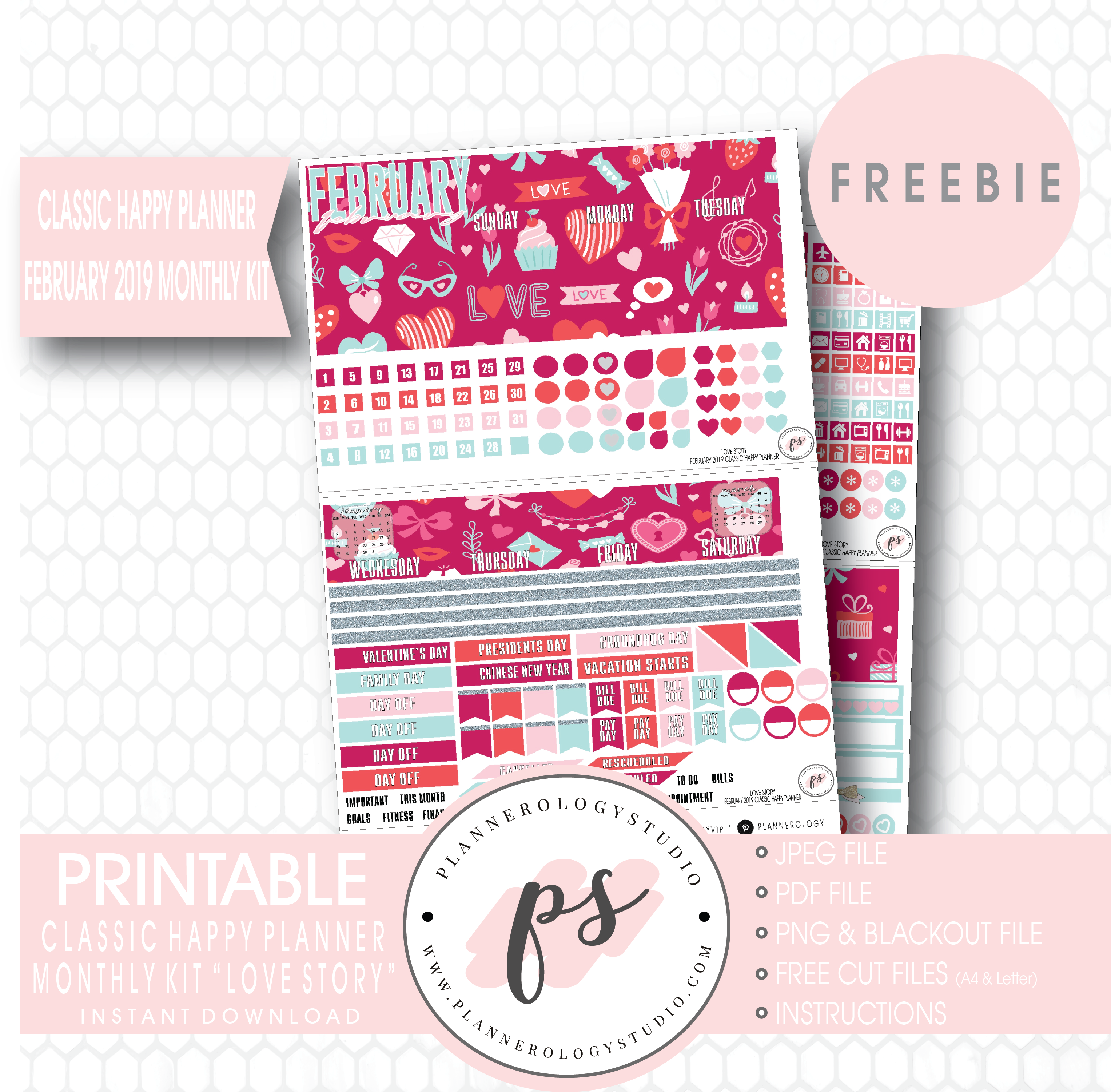 Love Story Classic Happy Planner February 2019 Monthly - Paper (3067x3000), Png Download