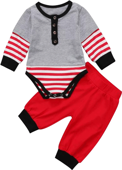 Baby Grey Red Stripe Clothing Set - Clothing (600x600), Png Download