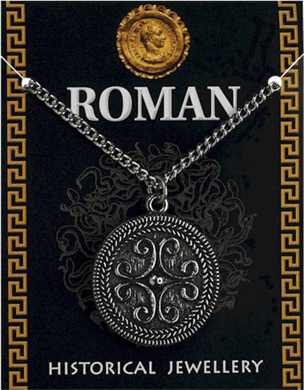 Roman Pewter Filigree Scroll Necklace - Caesar Pendant (555x555), Png Download