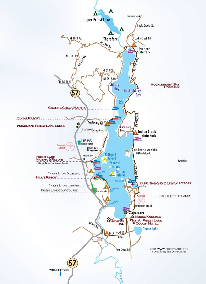 Attractions Map - Indian Creek Priest Lake (850x1111), Png Download