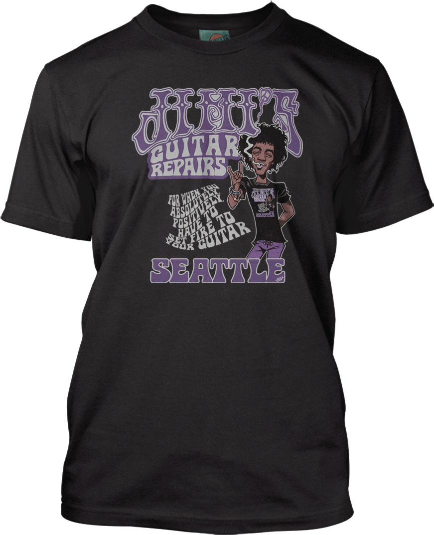 Jimi Hendrix Inspired Jimis Guitar Repair Shop T-shirt - Black T Shirt Quotes (932x1100), Png Download