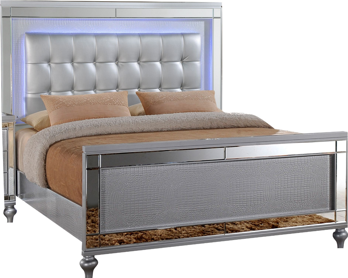 Nadine King Bed - Valentino Silver Panel Bedroom Set (1600x900), Png Download