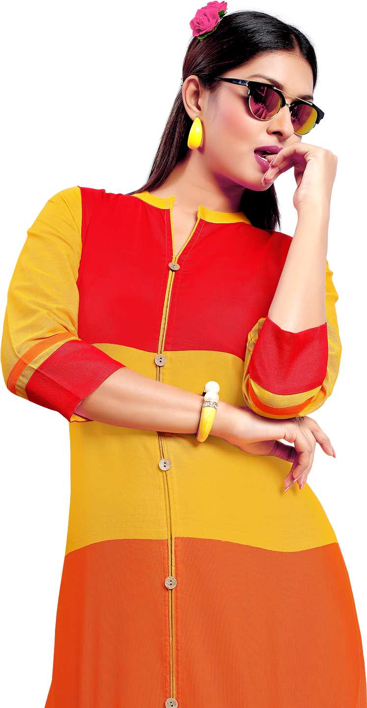 Yuri's Multicoloured Cotton Straight Kurti - Girl (1500x1500), Png Download