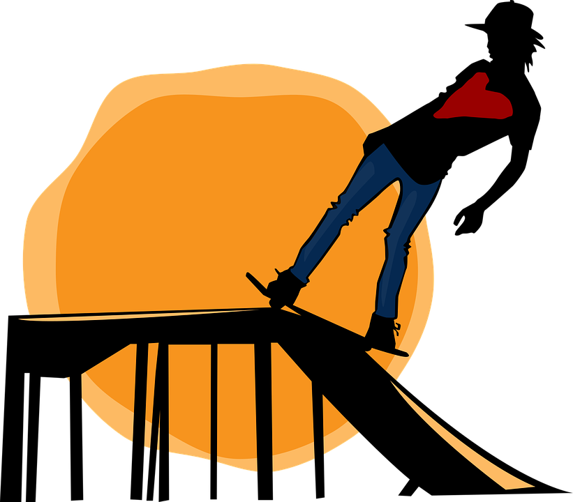 Skater, Skateboard, Sunset, Sun, Ramp, Silhouette - Skate Board Ramp Art Png (821x720), Png Download