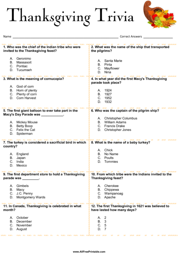 Medium Size Of Thanksgiving - Fall Trivia Printable (728x942), Png Download