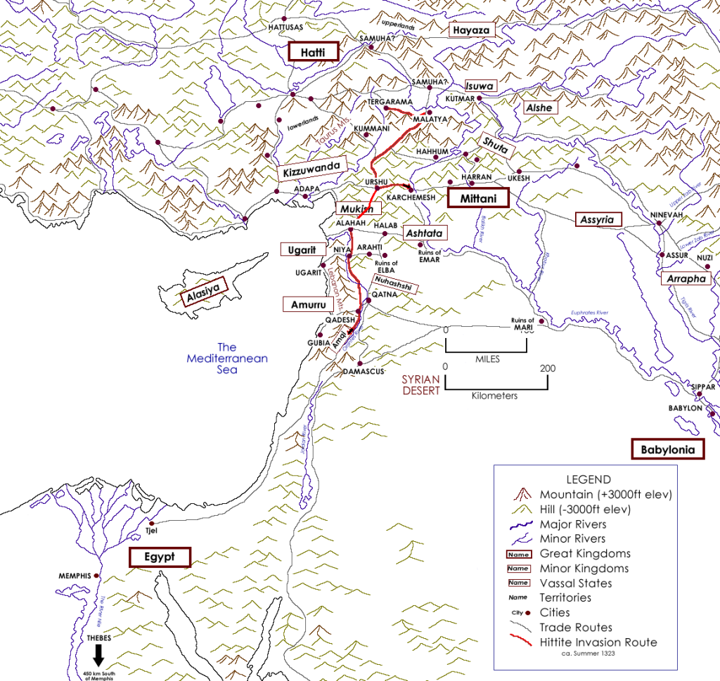 Map Of The Ancient Near East Showing The Hittite Invasion - Hittite Invasion Route (1024x969), Png Download