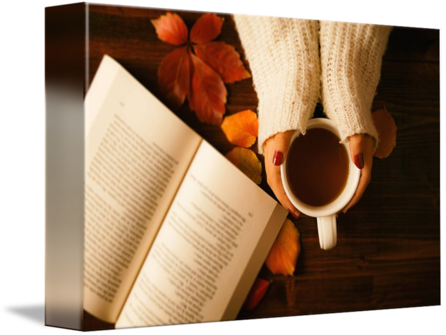"woman Hands Holding Teacup And Opened Book" - Autumn (650x489), Png Download