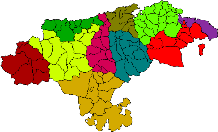 Map Of The Municipalities And Comarcas Of Cantabria - Cantabria Map (800x504), Png Download