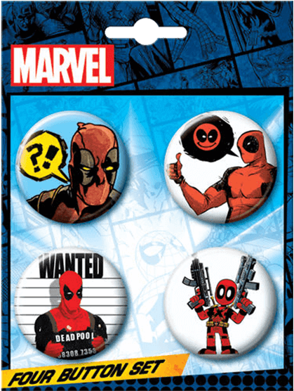 Most Wanted Deadpool Button Set - Marvel Comics (555x555), Png Download