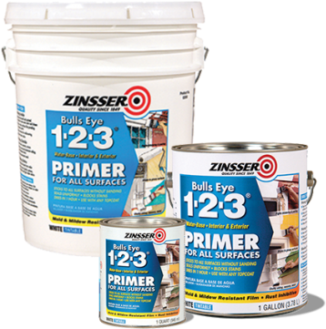 Bullseye 1 2 3 White - Zinsser 1-2-3 02001 Water Base Primer, 1-gallon, White (366x366), Png Download