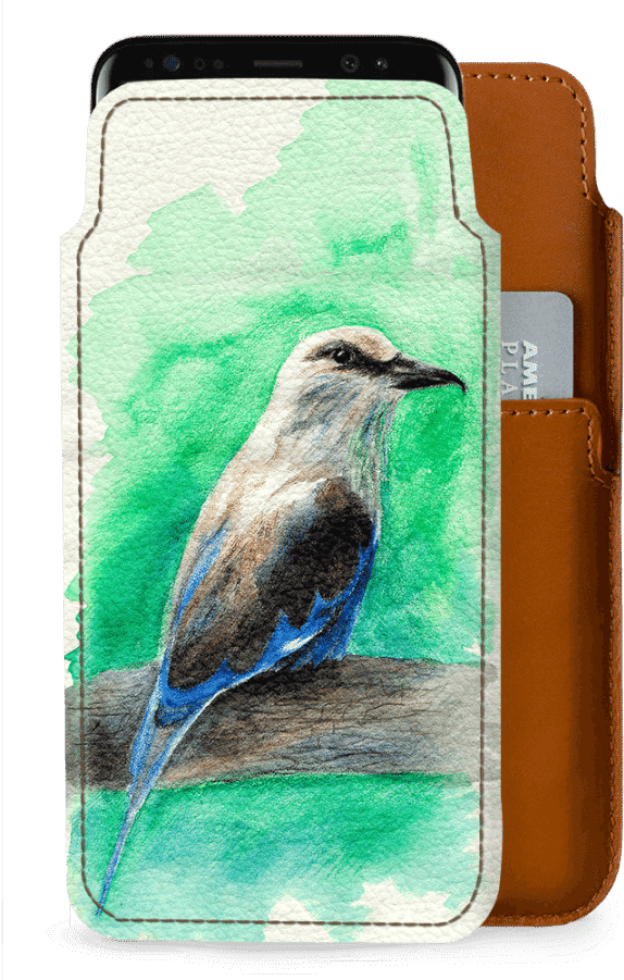 Dailyobjects Bird Watercolor Real Leather Wallet Case - Jay (900x900), Png Download