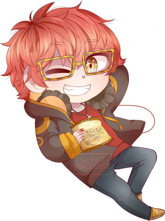 707 Transparent Messenger - 707 Mystic Messenger Chibi (600x745), Png Download